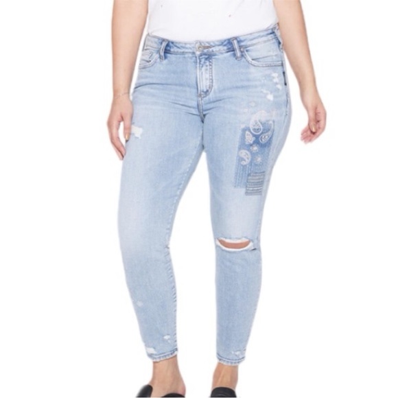 Silver Aiko Skinny Ankle Jeans with Paisley Embroidery 24 - Picture 4 of 12